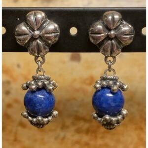 Sterling Silver Flower with Lapis Dangle Earrings by CNA